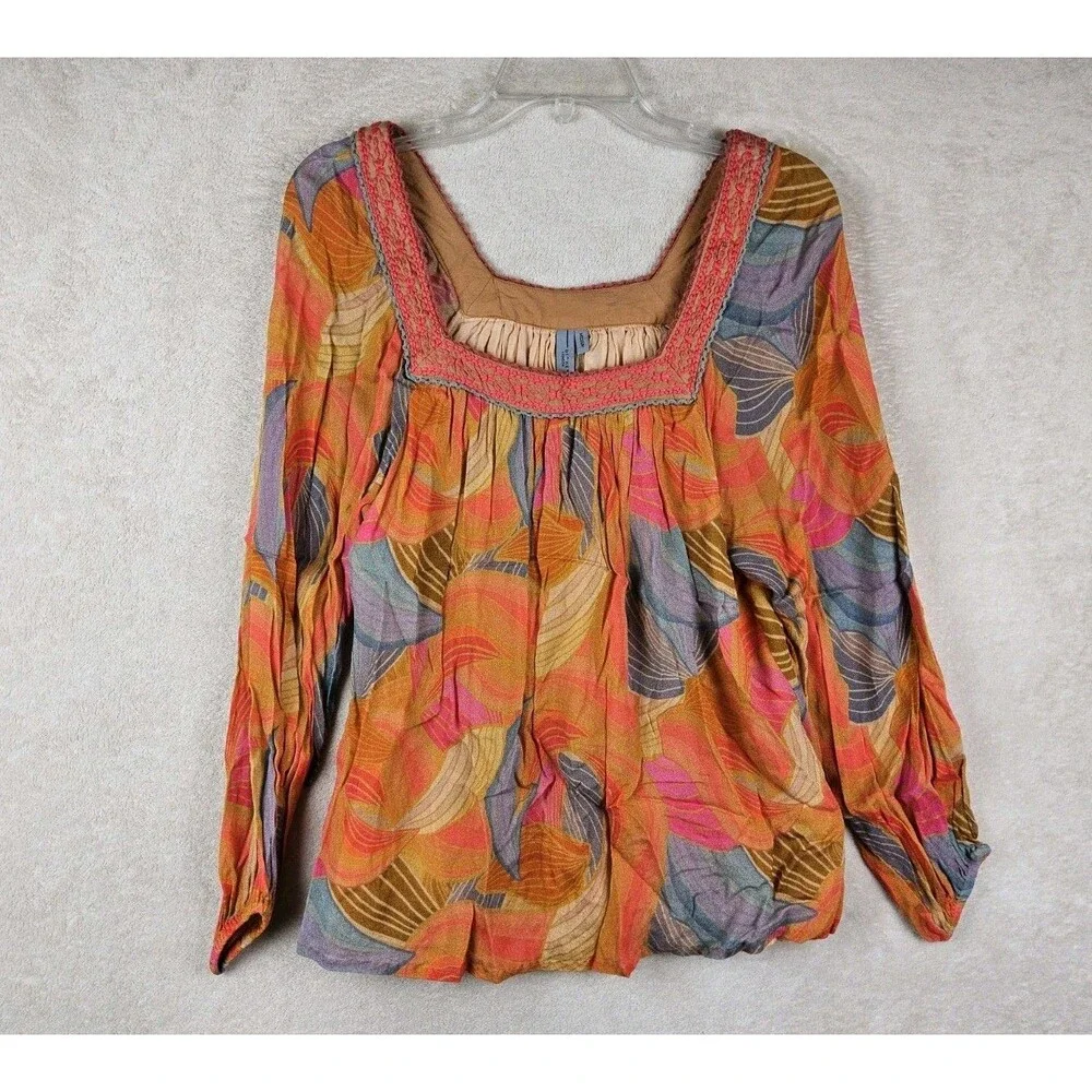 Blank London Anthropologie Long Sleeve Embroidered Chiffon Blouse Top Size M